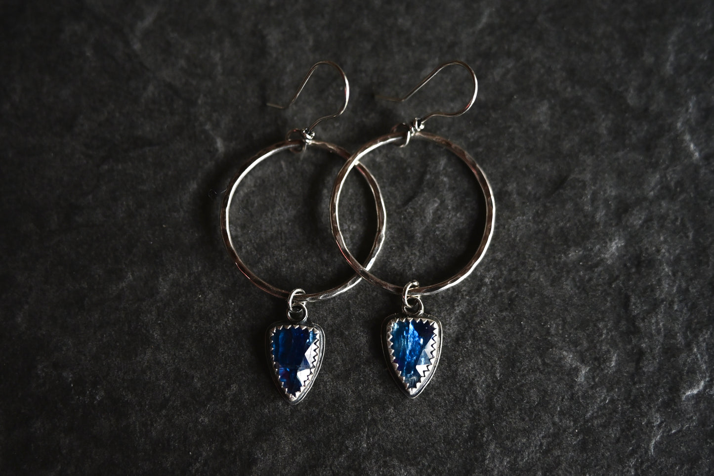 Blue Kyanite + Hammered Hoop Earrings