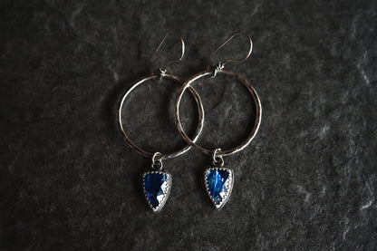 Blue Kyanite + Hammered Hoop Earrings