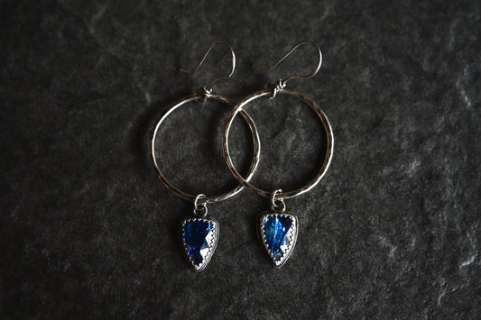 Blue Kyanite + Hammered Hoop Earrings