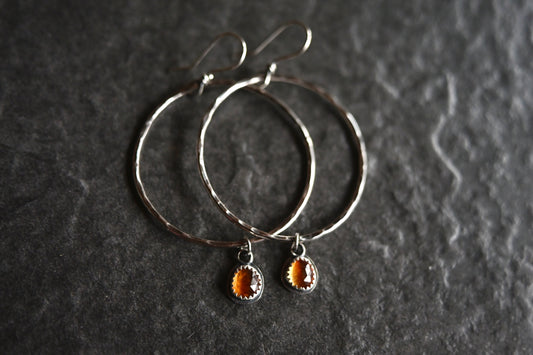 Citrine + Large Hammered Hoop Earrings