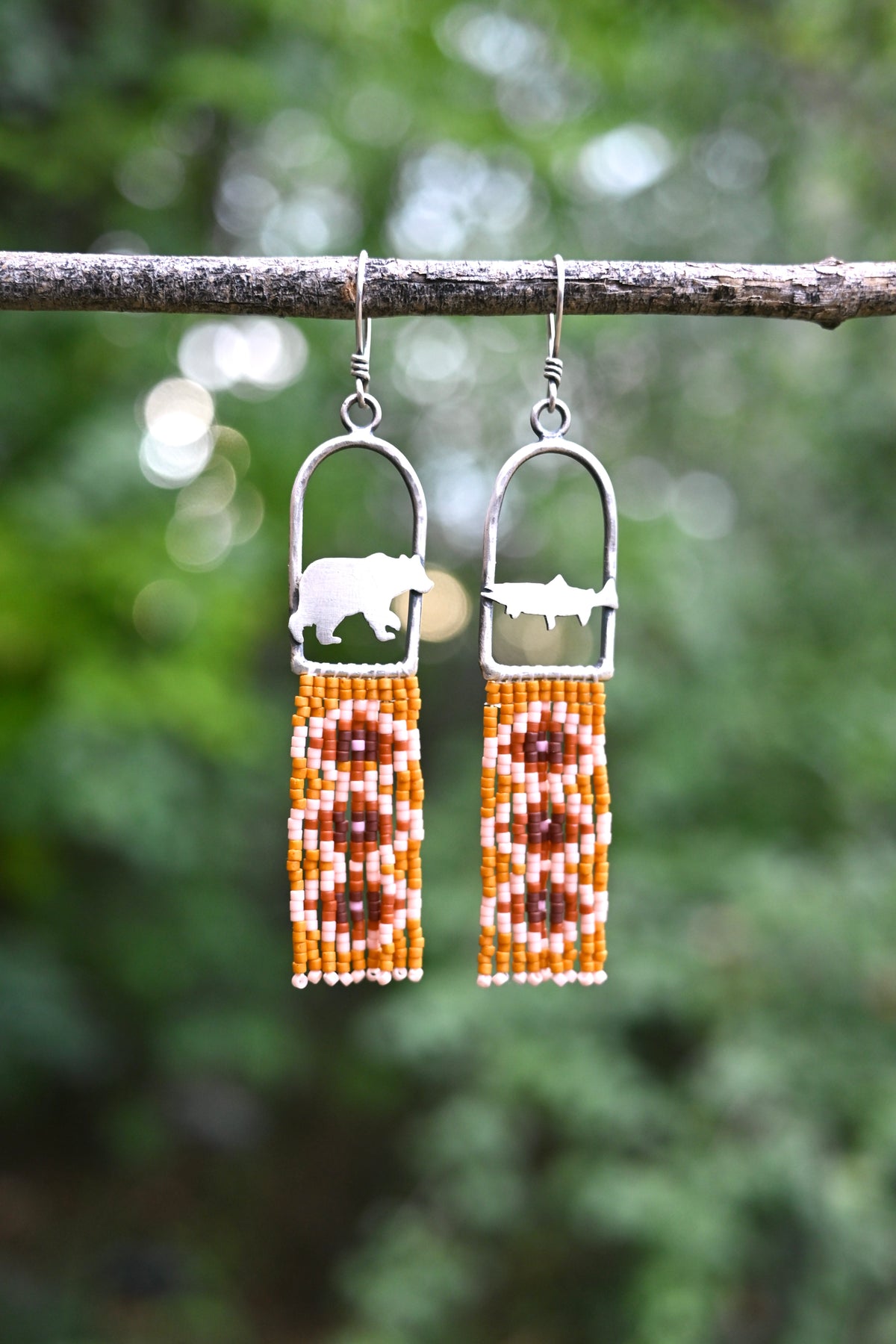 Bear + Trout Beaded Earrings