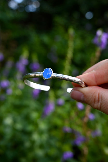 Blue Chalcedony Gemstone Stacking Cuff Bracelet