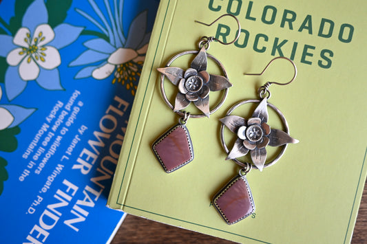 Colorado Blue Columbine Flower + Landscape Jasper Earrings