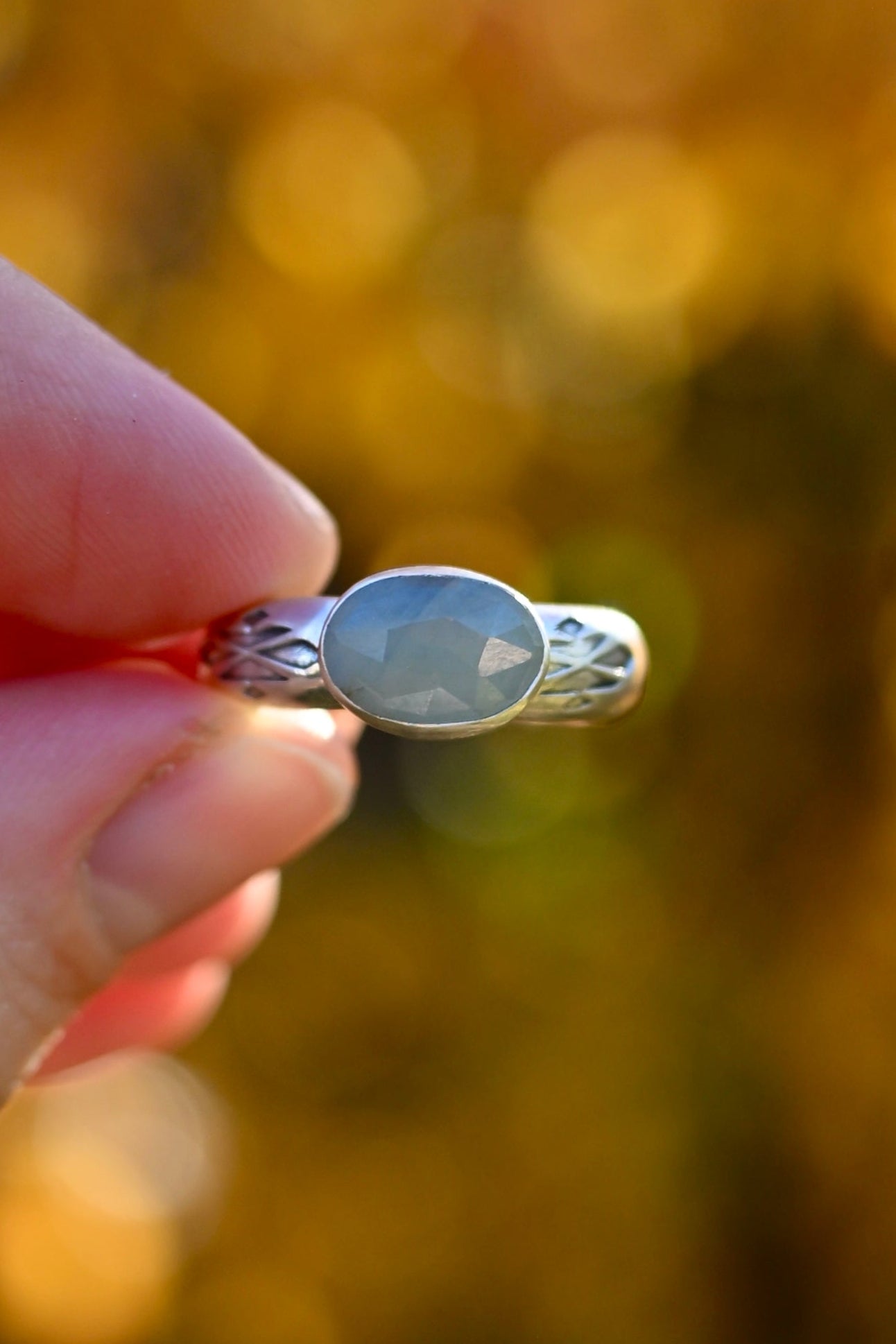 Sapphire + Thick Stamped Ring - Size 6.5