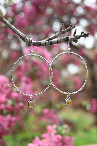 Citrine + Large Hammered Hoop Earrings