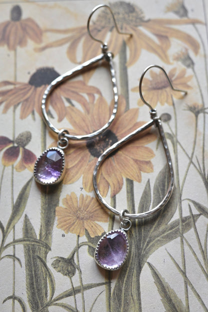 Amethyst + Teardrop Hoop Earrings