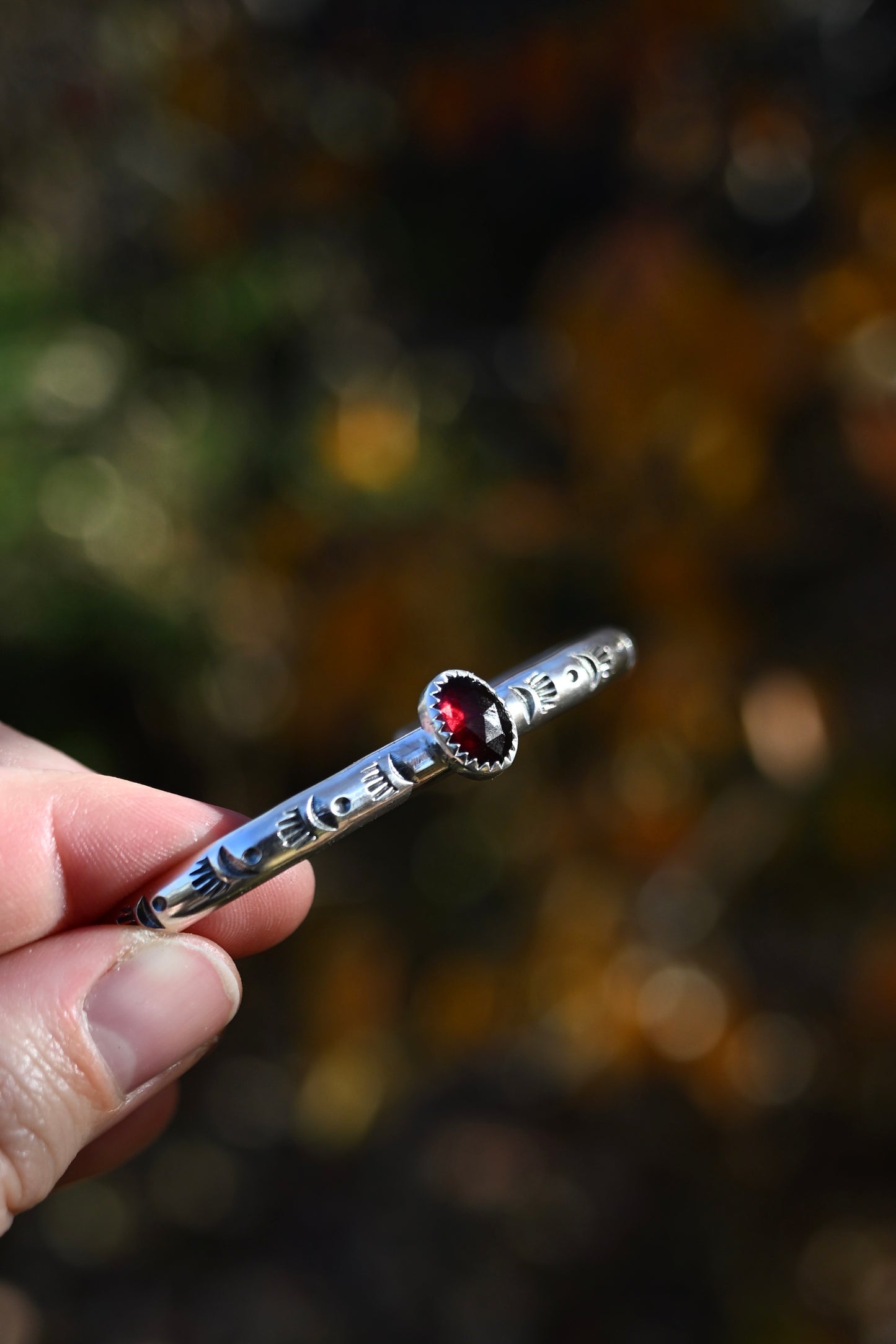 Garnet Gemstone Stacking Cuff Bracelet