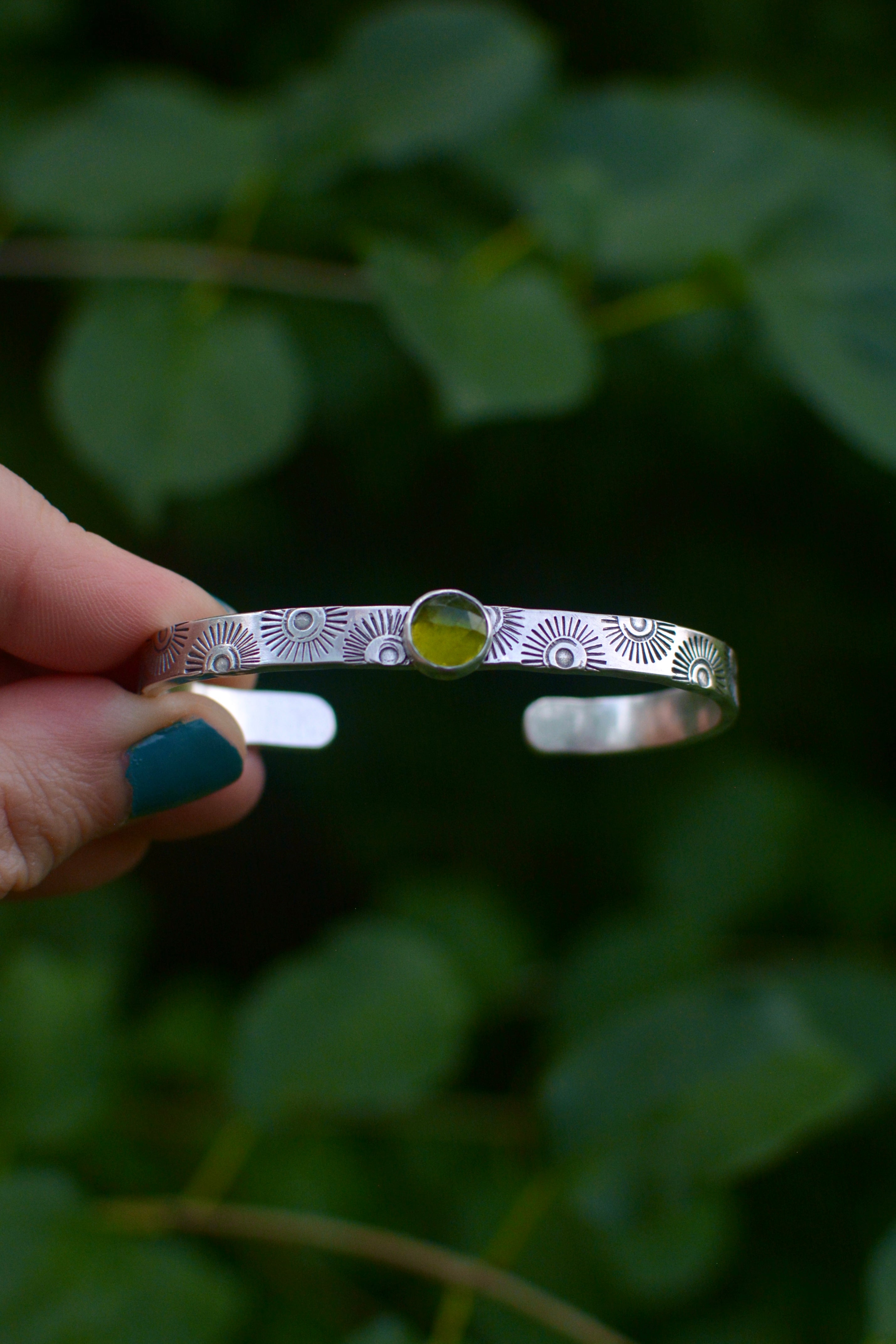 Vesuvianite Gemstone Stacking Cuff Bracelet