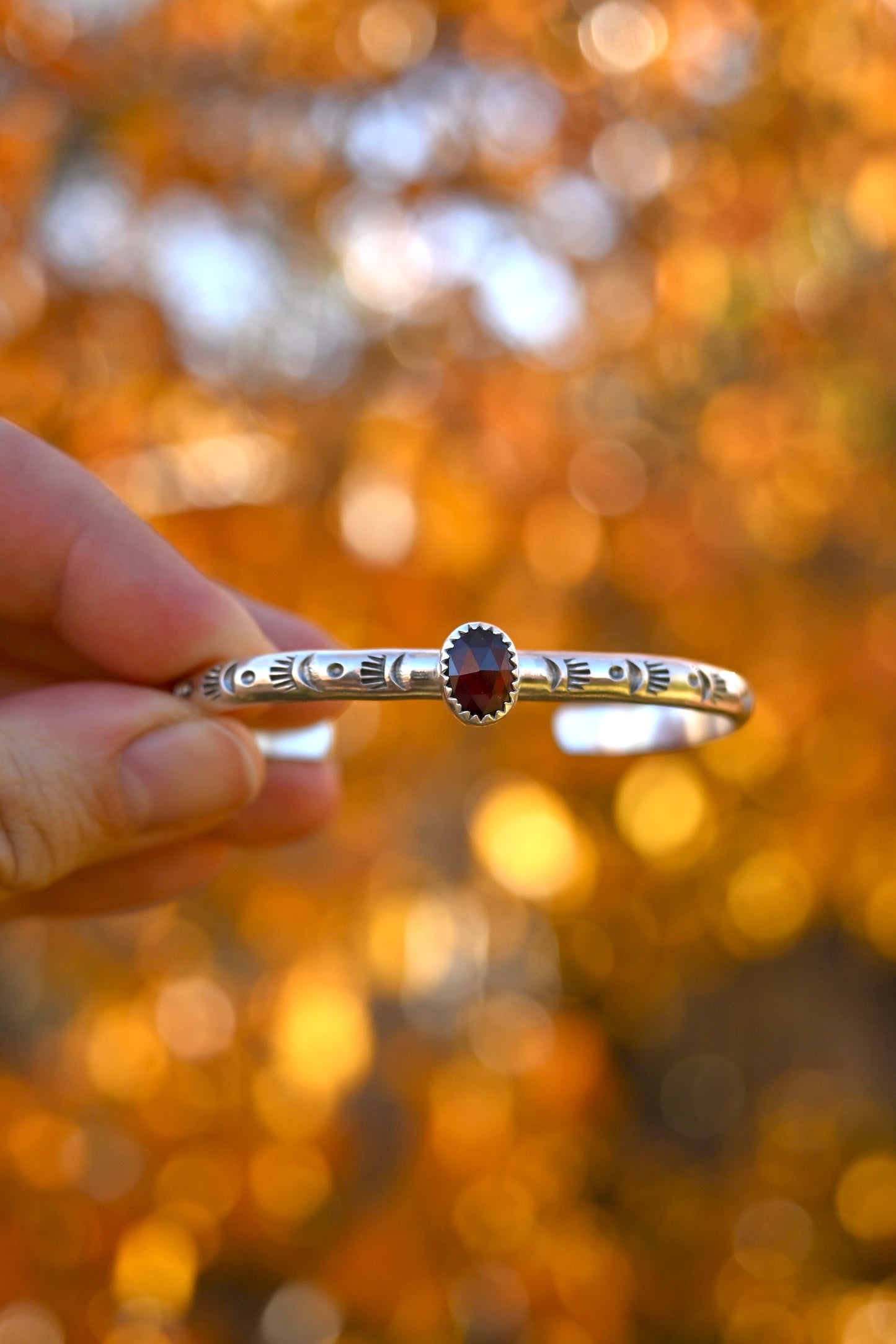 Garnet Gemstone Stacking Cuff Bracelet