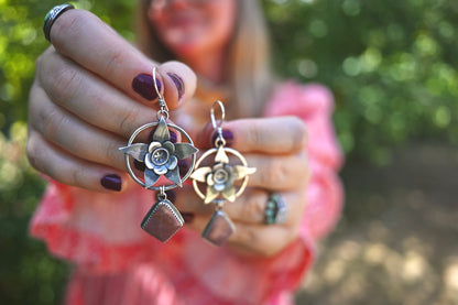Colorado Blue Columbine Flower + Landscape Jasper Earrings