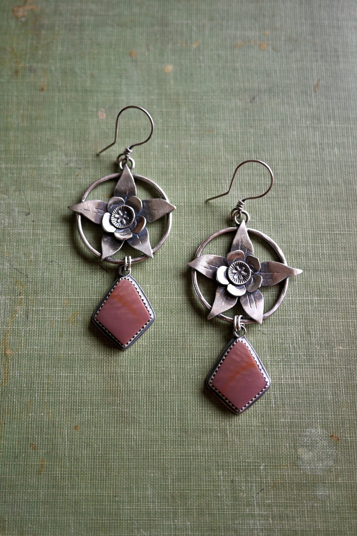 Colorado Blue Columbine Flower + Landscape Jasper Earrings