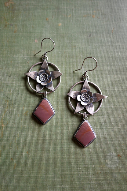 Colorado Blue Columbine Flower + Landscape Jasper Earrings