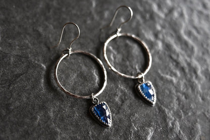 Blue Kyanite + Hammered Hoop Earrings