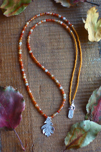 Oak Leaf + Carnelian Beaded Necklace