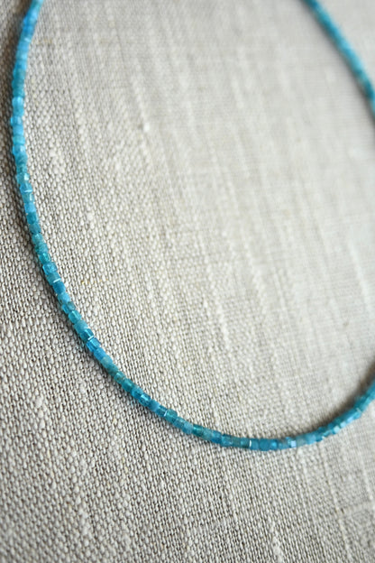 Blue Apatite Gemstone Beaded Necklace - 16”