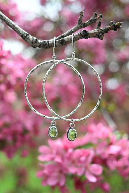 Peridot + Large Hammered Hoop Earrings