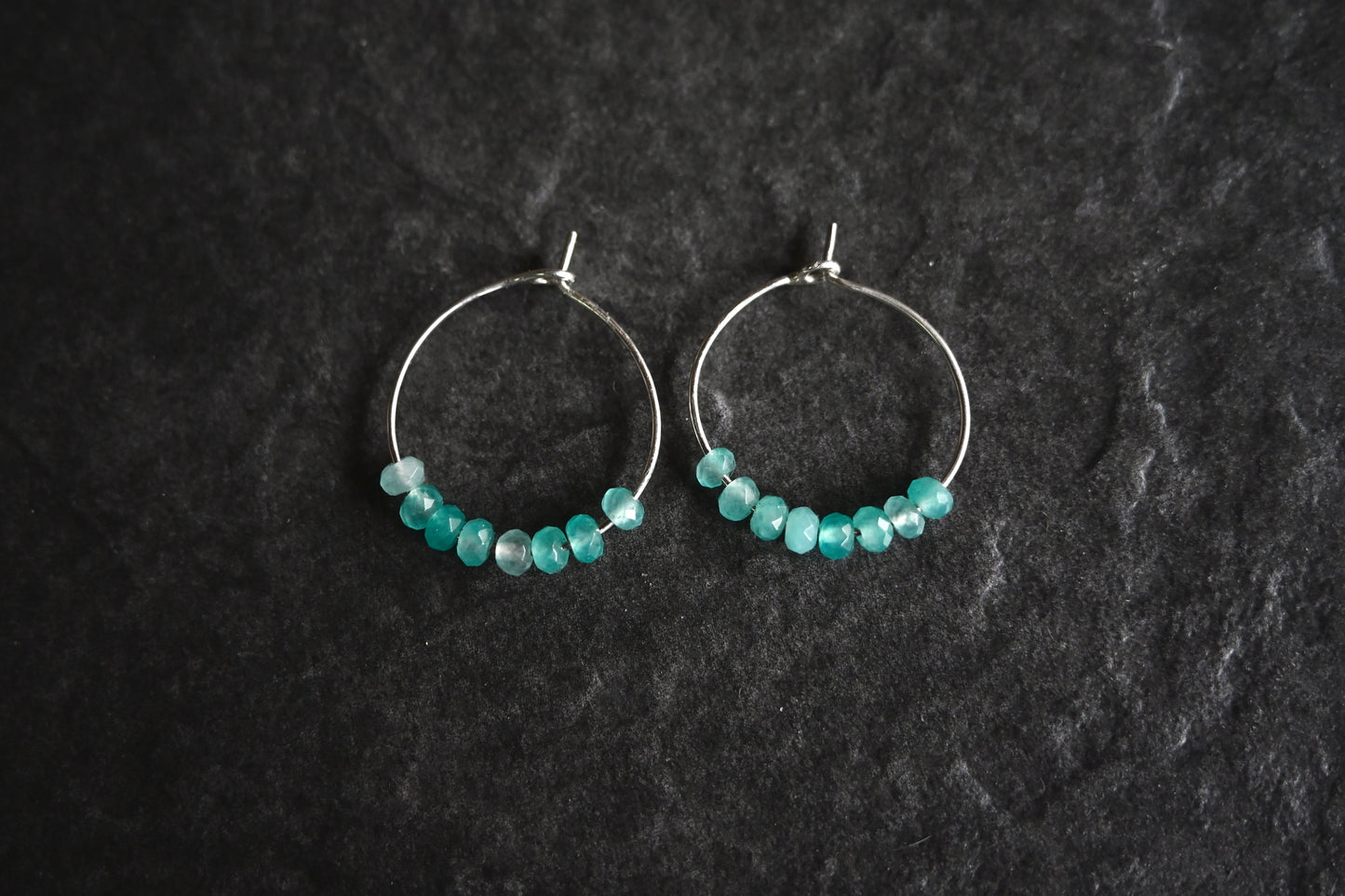 Amazonite Gemstone Bead Hoop Earrings