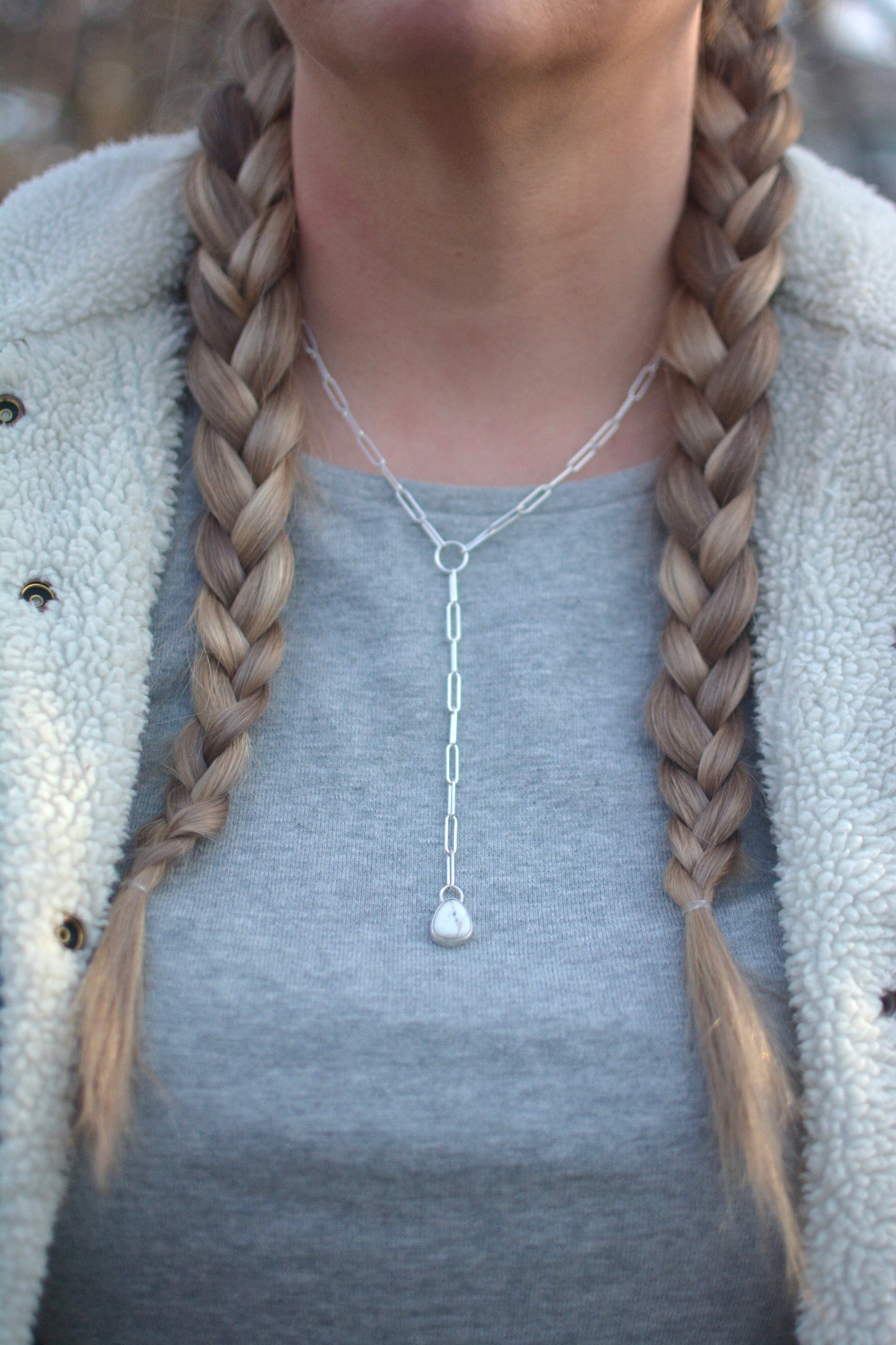 White Buffalo Lariat Paperclip Chain Necklace - No. 1