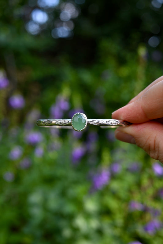 Green Chalcedony Gemstone Stacking Cuff Bracelet