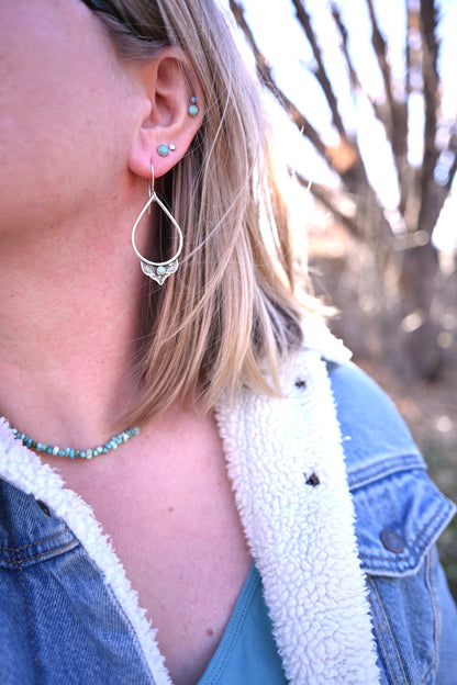 Carico Lake Turquoise + Stamped Teardrop Hoop Earrings