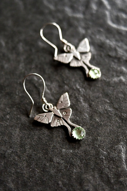 Luna Moth + Light Green Kyanite Earrings