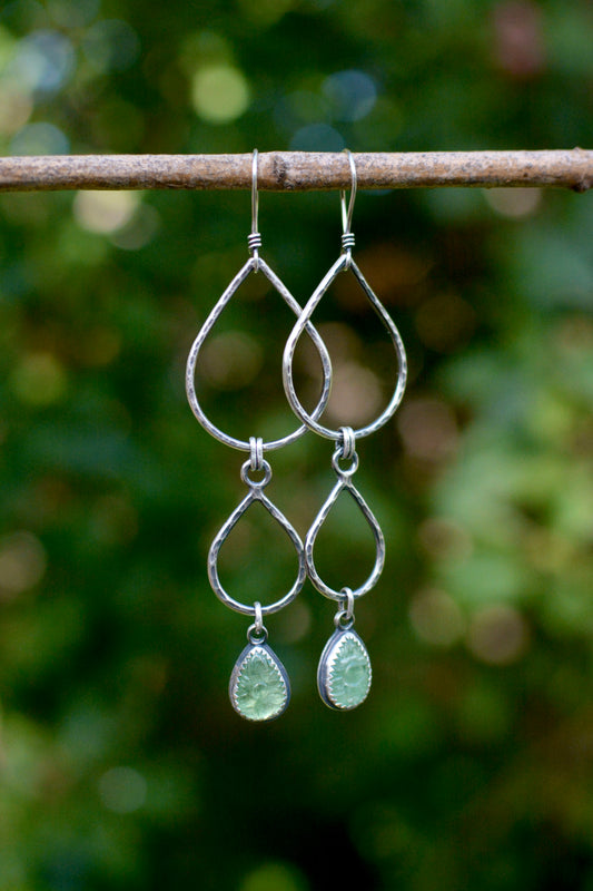 Green Kyanite + Double Teardrop Hoop Earrings