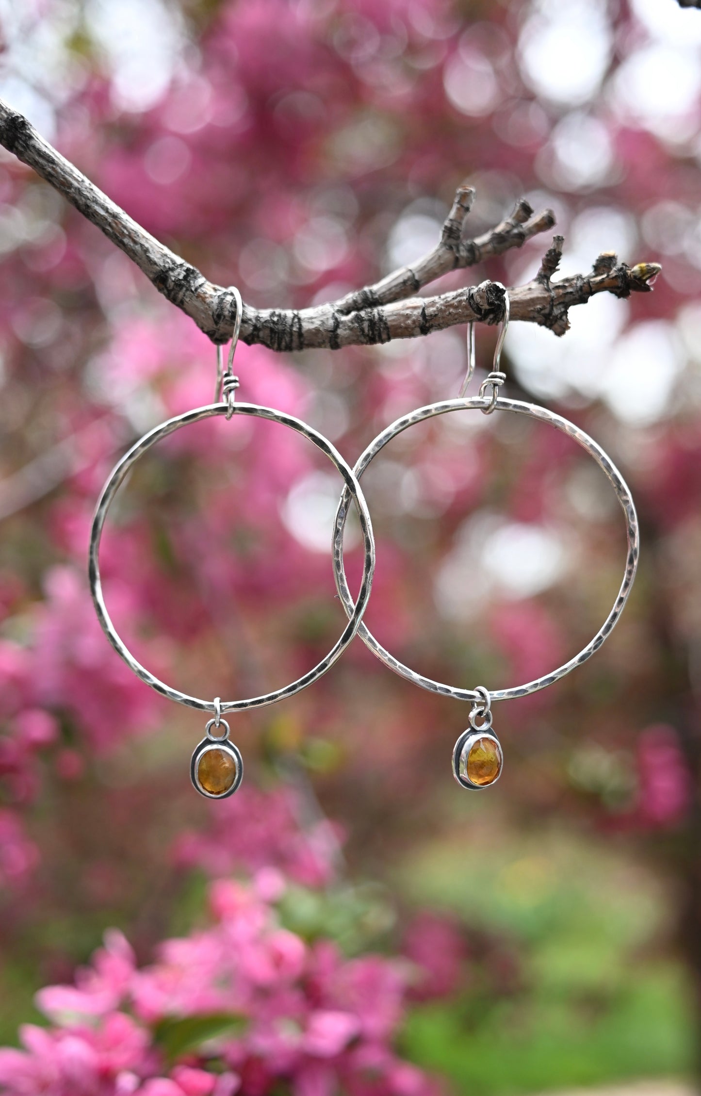 Citrine + Large Hammered Hoop Earrings