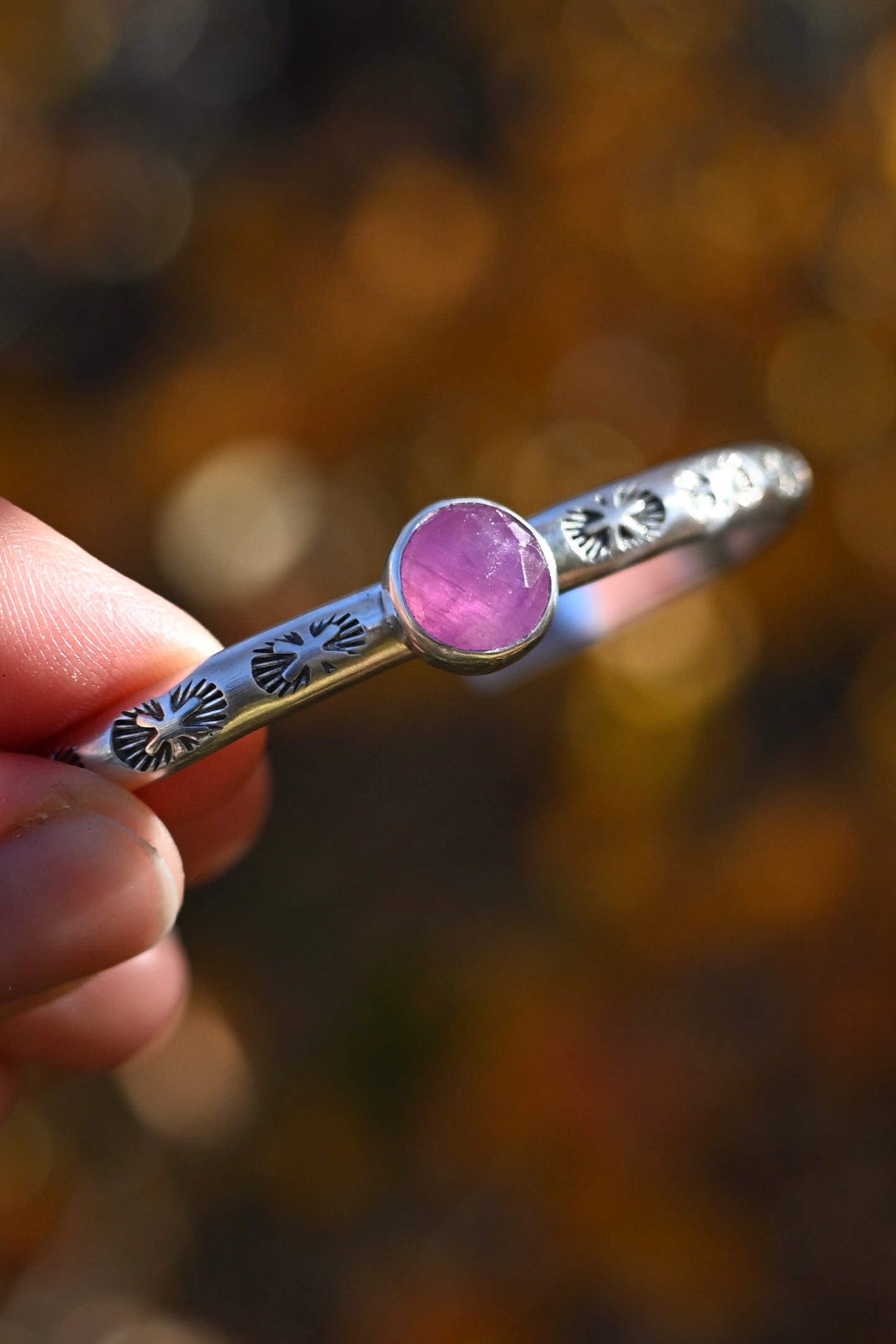 Pink Sapphire Gemstone Stacking Cuff Bracelet