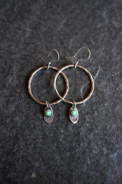 Utah Lucin Variscite + Hammered Hoop Earrings