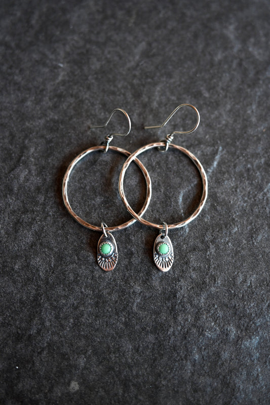 Utah Lucin Variscite + Hammered Hoop Earrings