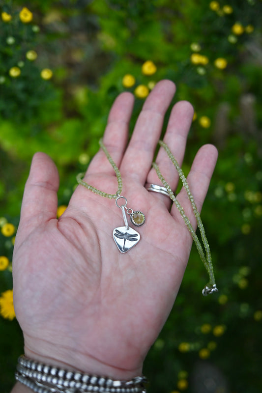 Dragonfly + Peridot Necklace - 20 inches
