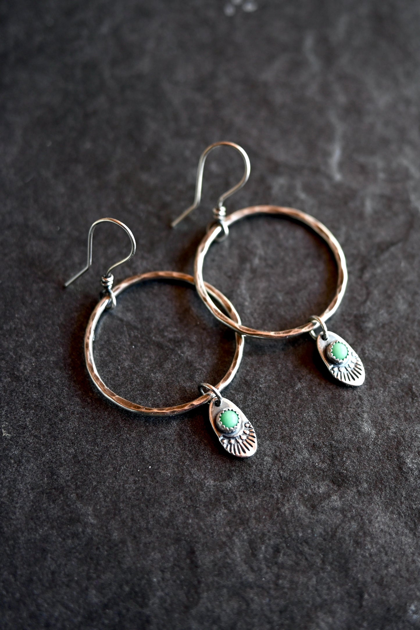Utah Lucin Variscite + Hammered Hoop Earrings
