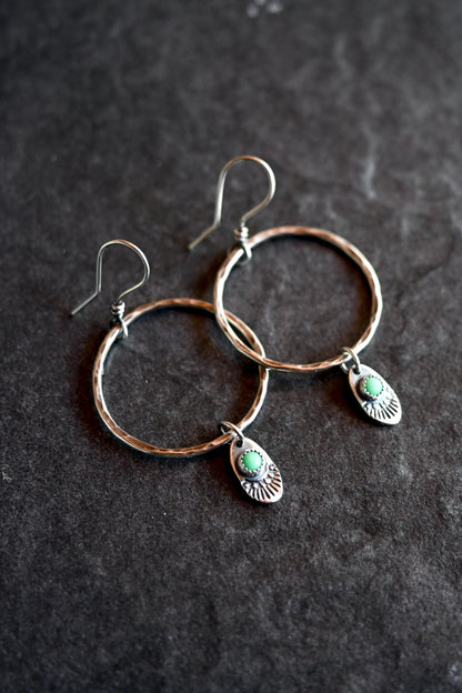 Utah Lucin Variscite + Hammered Hoop Earrings