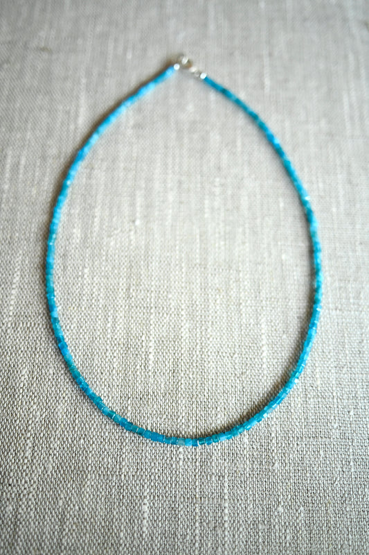 Blue Apatite Gemstone Beaded Necklace - 16”