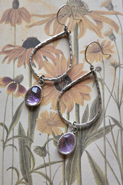 Amethyst + Teardrop Hoop Earrings