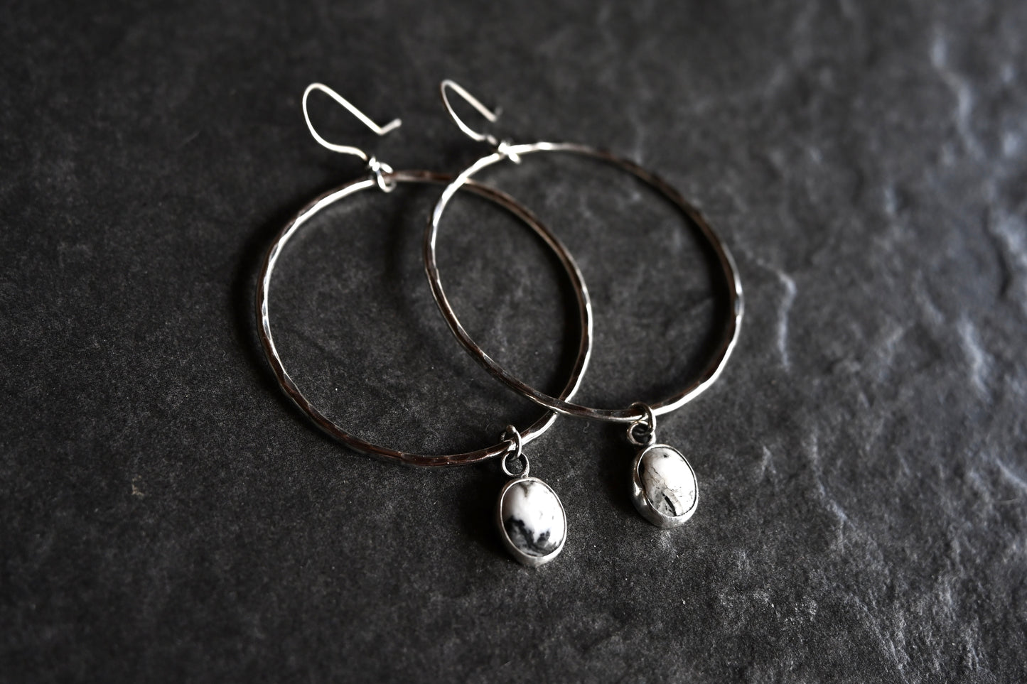 White Buffalo + Large Hammered Hoop Earrings