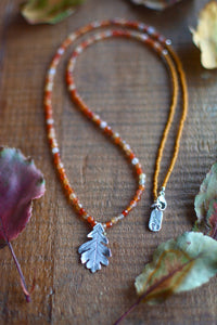 Oak Leaf + Carnelian Beaded Necklace