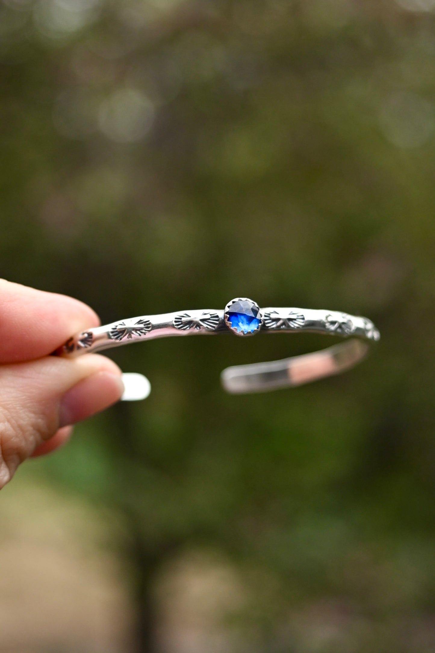 Blue Kyanite Gemstone Stacking Cuff Bracelet