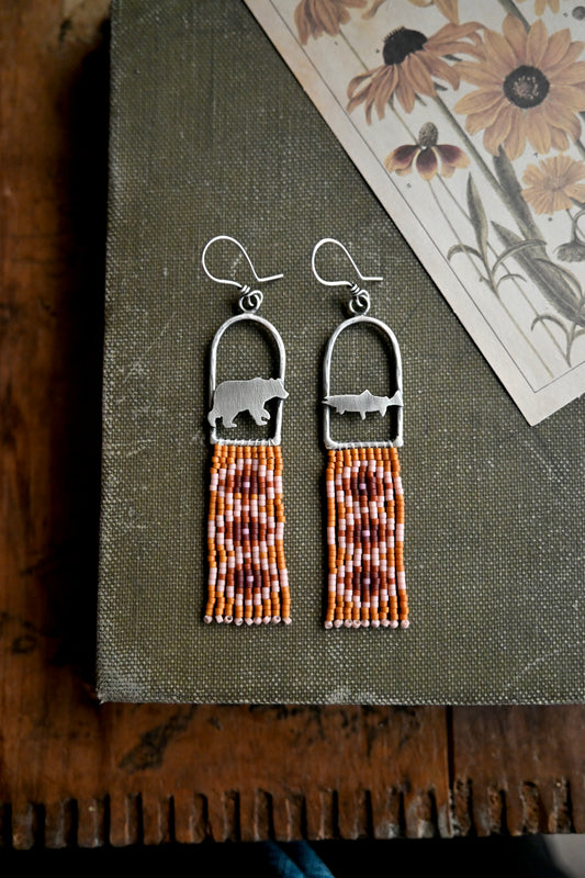 Bear + Trout Beaded Earrings