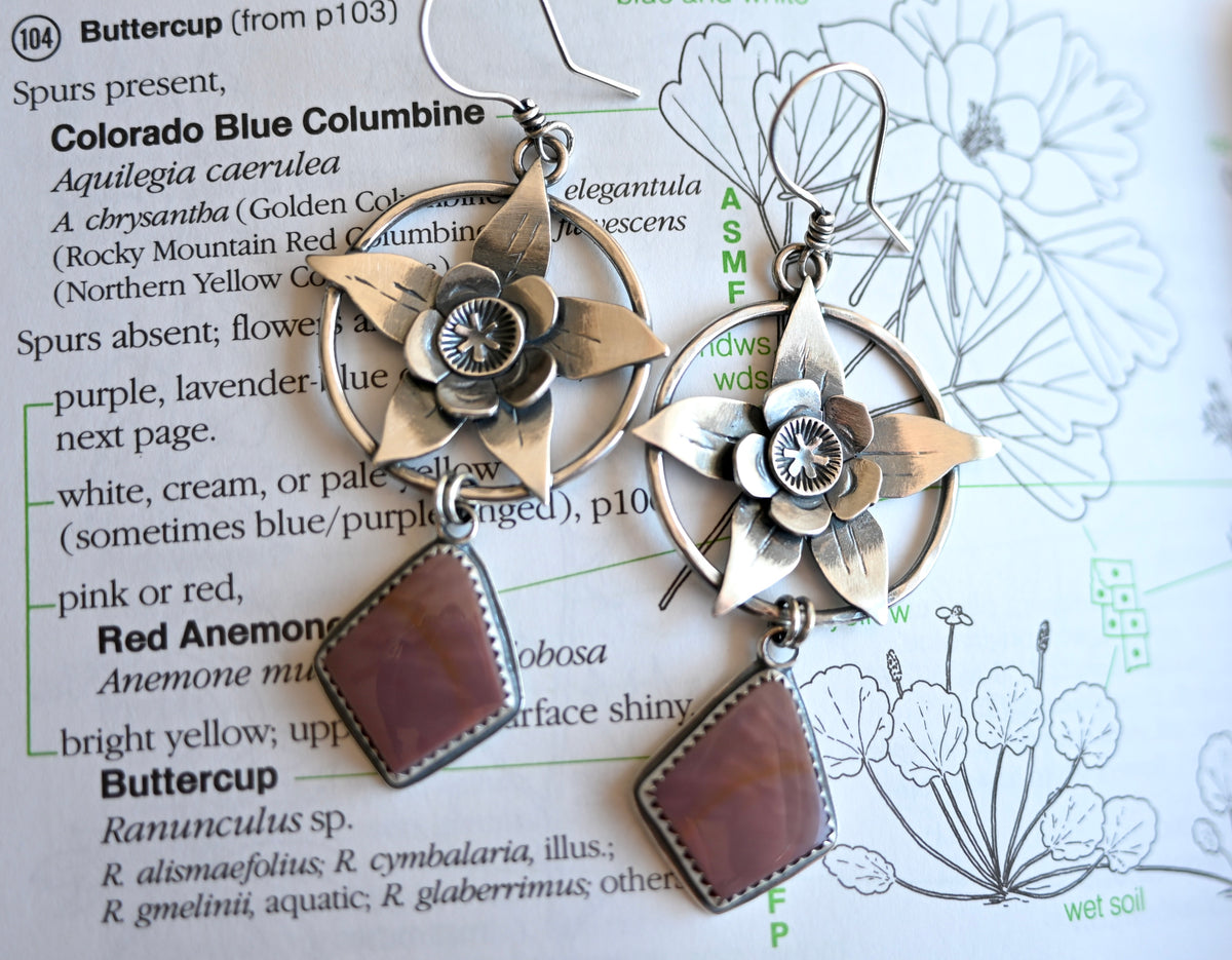 Colorado Blue Columbine Flower + Landscape Jasper Earrings