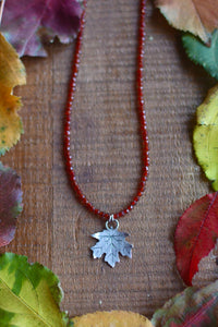 Maple Leaf + Carnelian Beaded Necklace