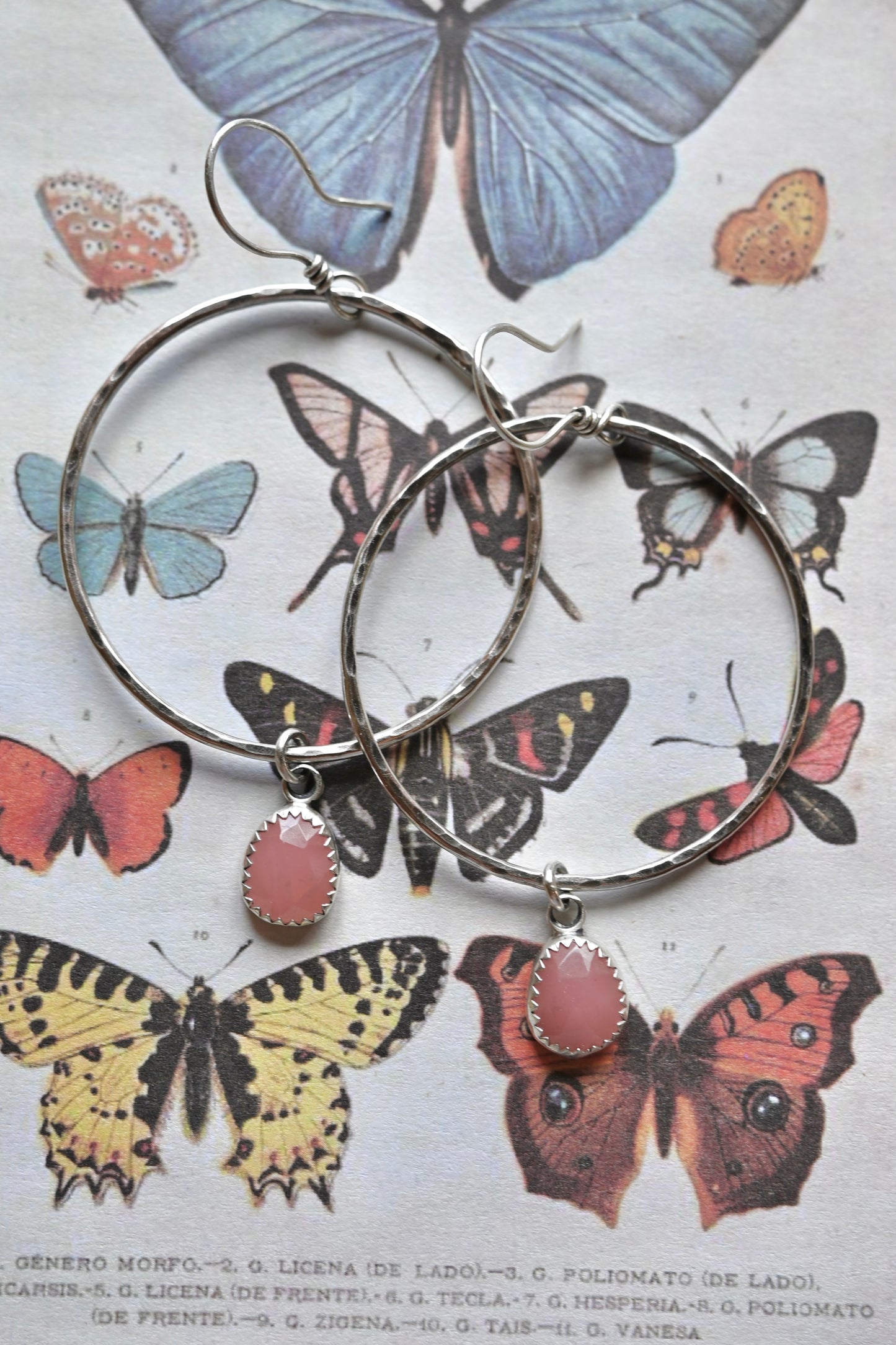 Guava Quartz + Large Hammered Hoop Earrings