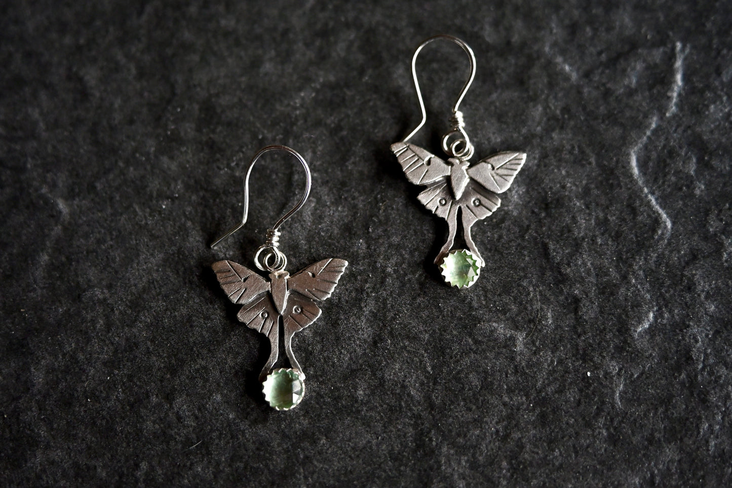 Luna Moth + Light Green Kyanite Earrings