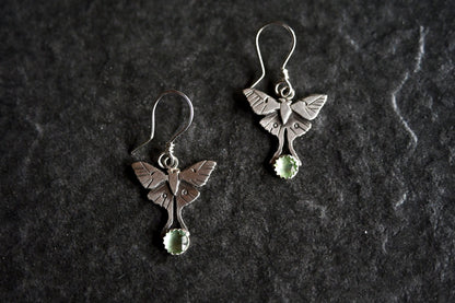 Luna Moth + Light Green Kyanite Earrings