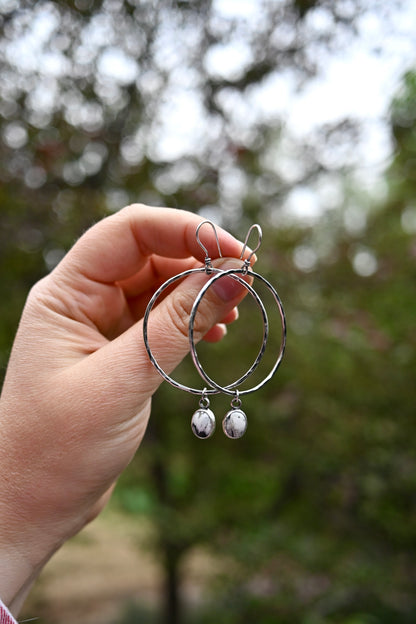 White Buffalo + Large Hammered Hoop Earrings