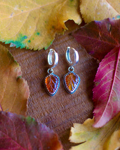 Orange Kyanite Leaves + Huggie Hoop Earrings