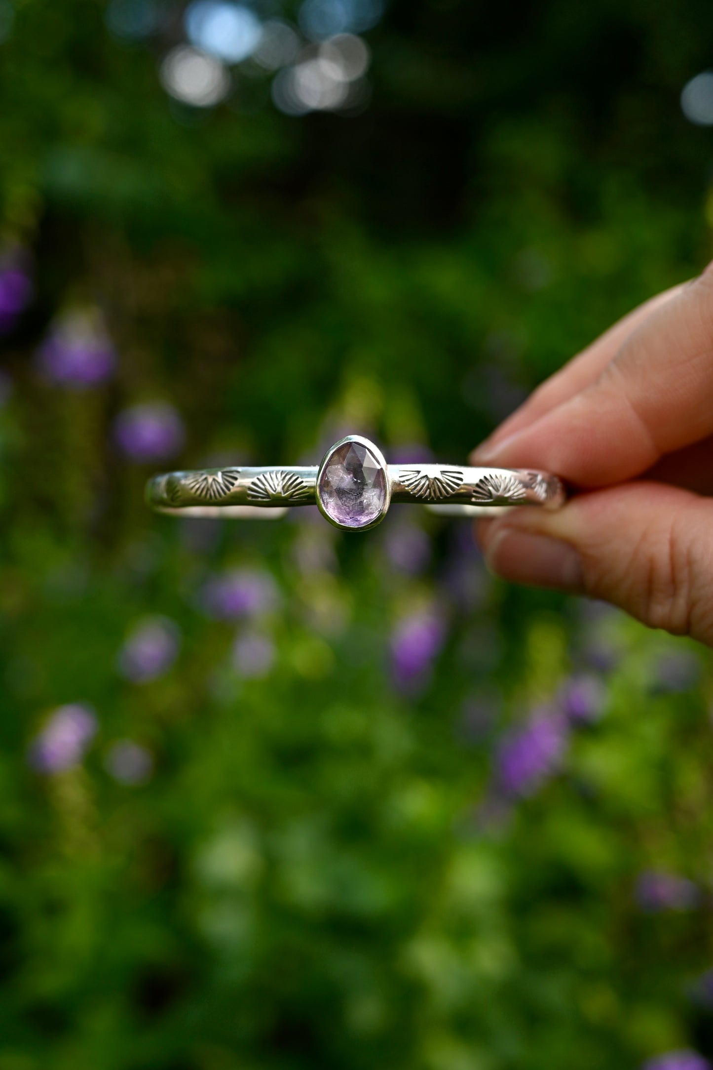 Amethyst Gemstone Stacking Cuff Bracelet