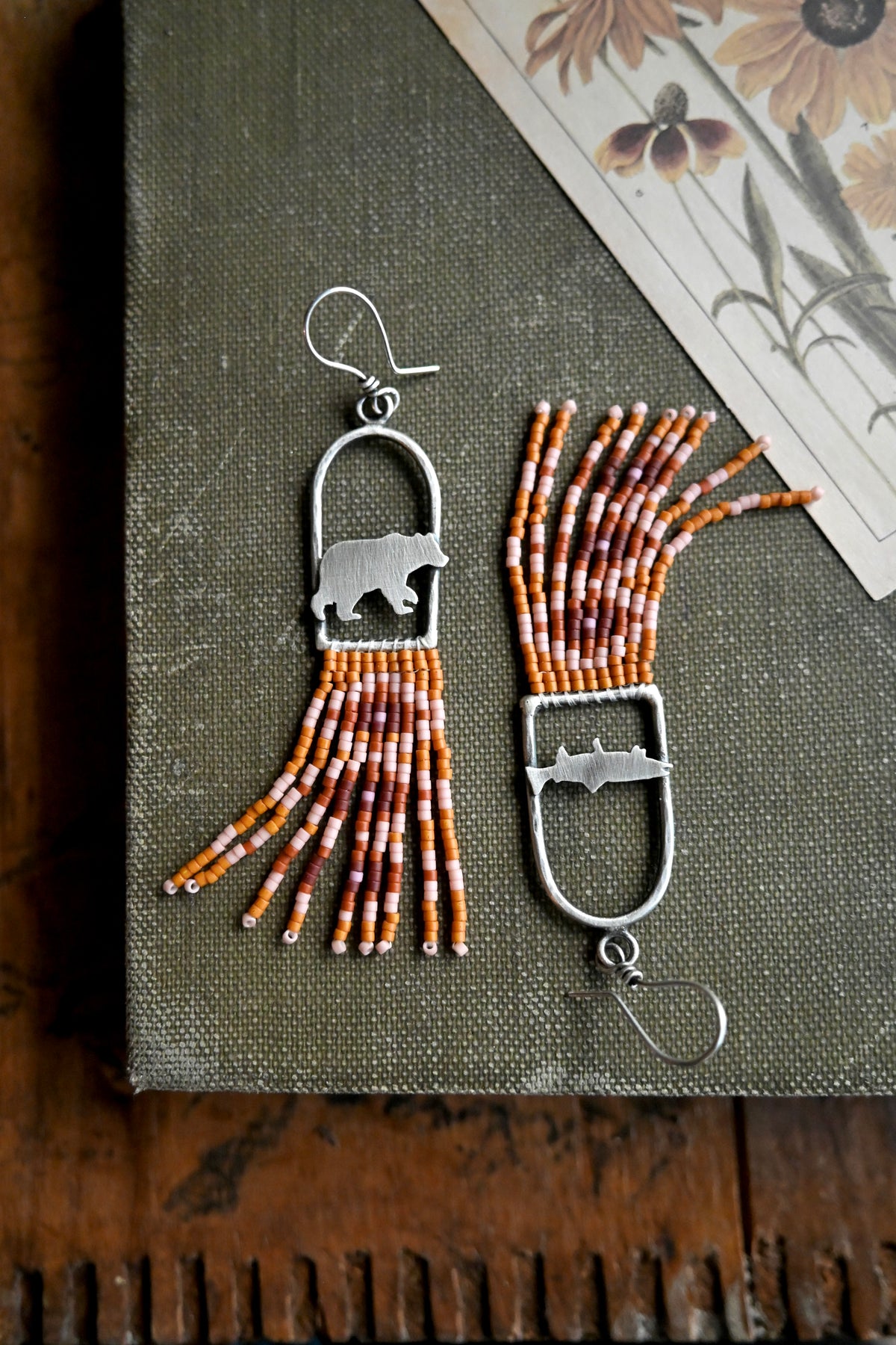 Bear + Trout Beaded Earrings