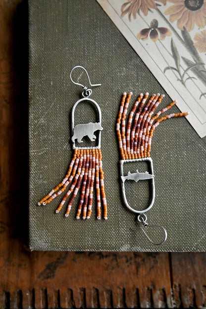 Bear + Trout Beaded Earrings