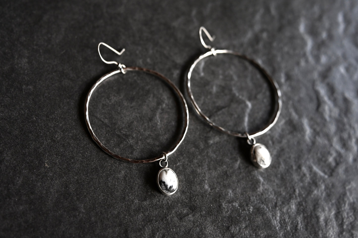 White Buffalo + Large Hammered Hoop Earrings